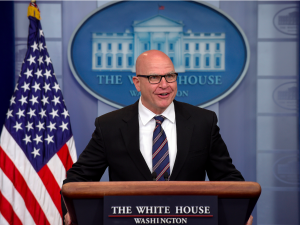 National Security Advisor H.R. McMaster defended the Trump Administration Tuesday after a Washington Post story, citing unnamed sources alleges Trump gave classified information to Russia. (Associated Press Photo)